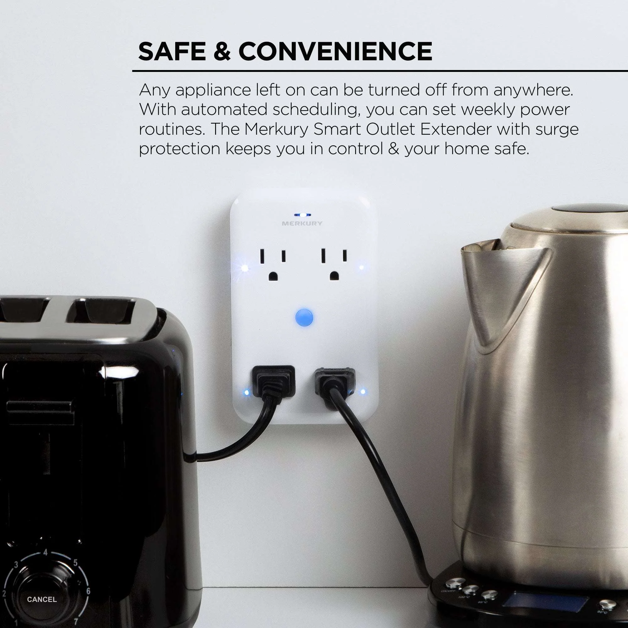 Merkury Innovations Smart 4-Outlet Wall Extender, 15A 1800W, Wi-Fi Enabled, Works with Alexa & Google Assistant – White - Image 7