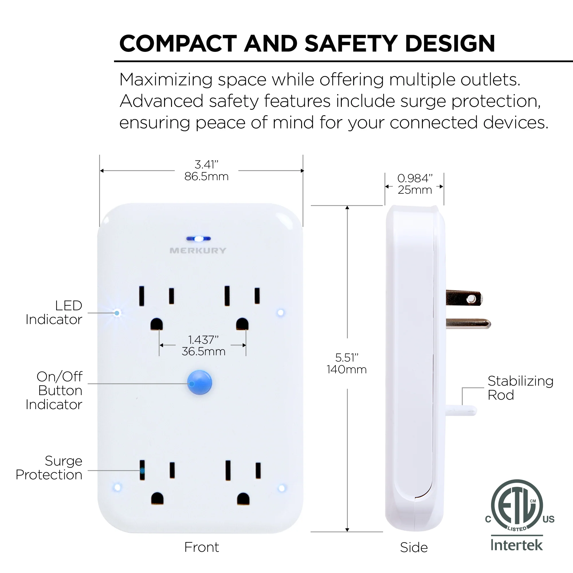 Merkury Innovations Smart 4-Outlet Wall Extender, 15A 1800W, Wi-Fi Enabled, Works with Alexa & Google Assistant – White - Image 8