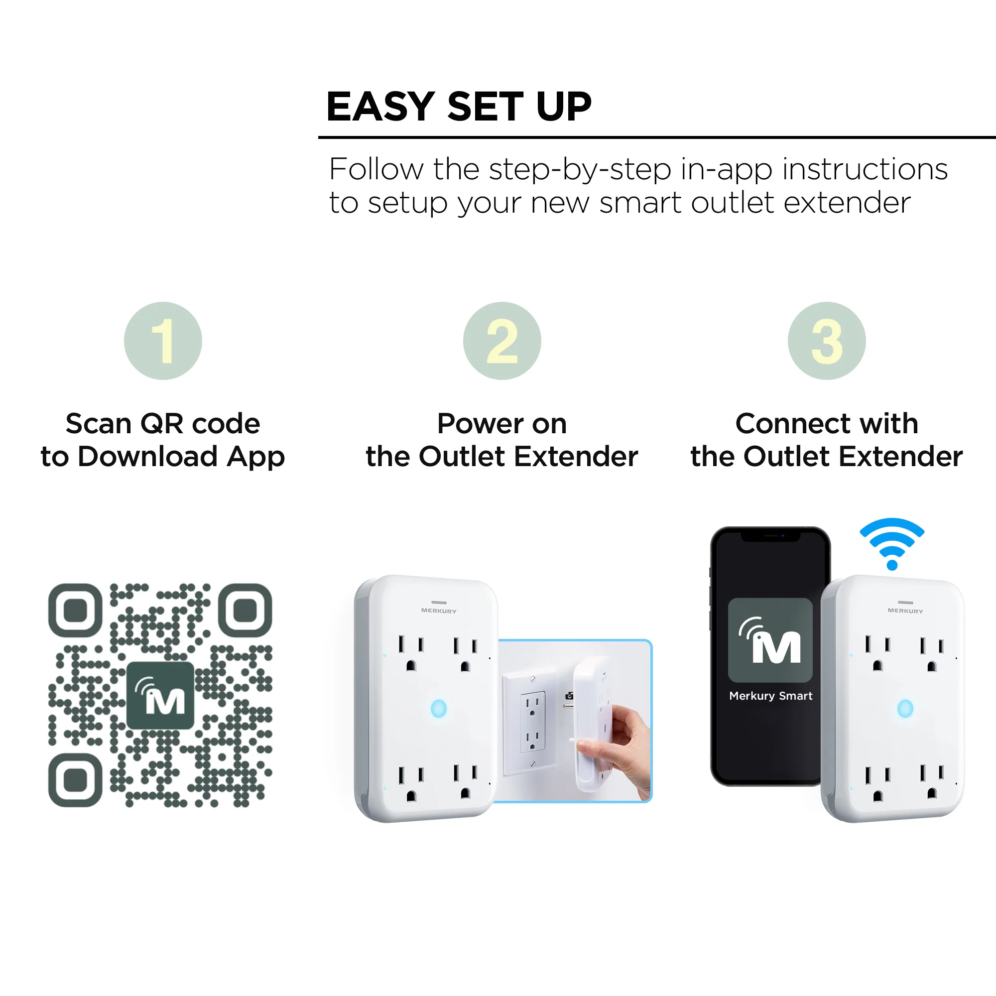 Merkury Innovations Smart 4-Outlet Wall Extender, 15A 1800W, Wi-Fi Enabled, Works with Alexa & Google Assistant – White - Image 9