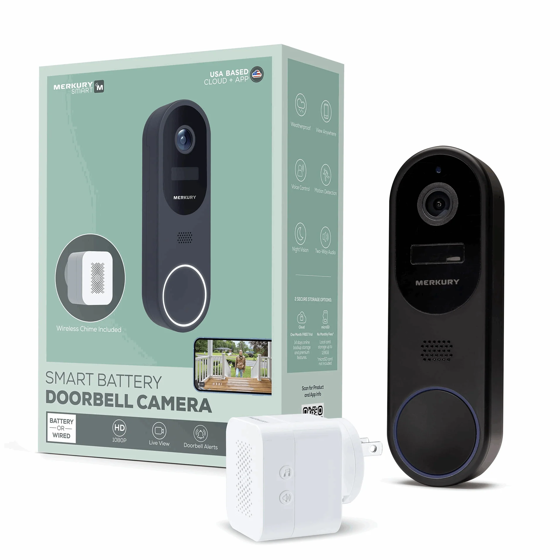 Merkury Smart Doorbell Camera - Wire-Free Battery Cam with Chime & Intelligent Alerts (1-Pack)