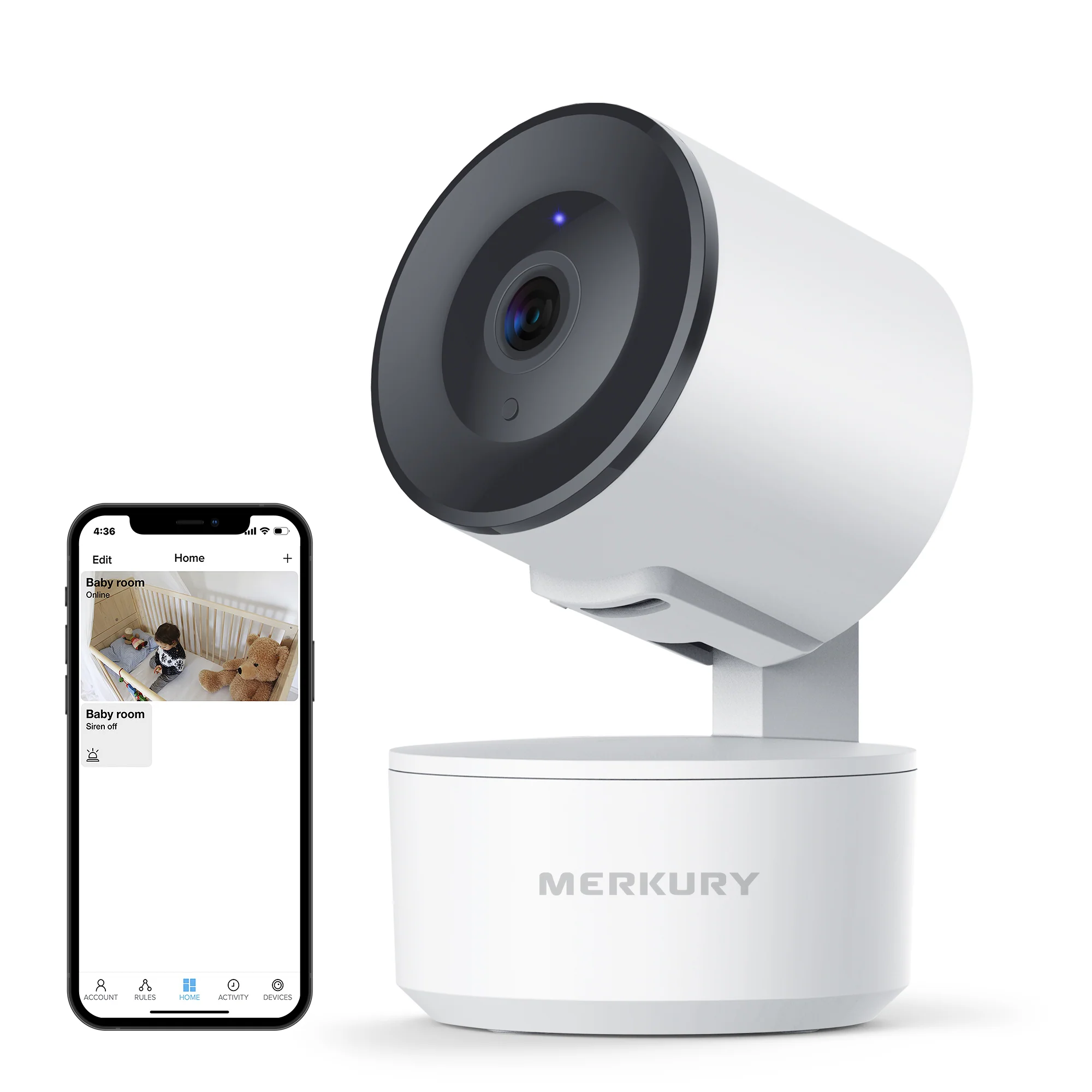 Merkury Smart Indoor Camera 1080p - Auto-Tracking Wi-Fi Security Camera, White (1-Pack) - Image 2