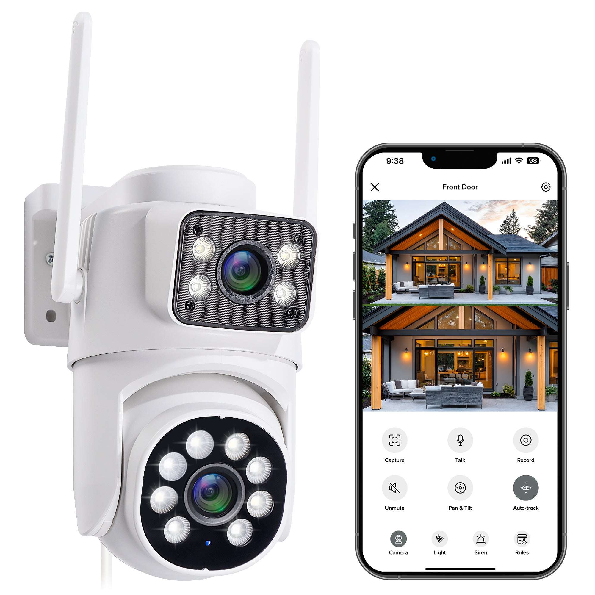 Merkury Smart Outdoor Camera 1080p - Dual Lens Pan-Tilt Security Cam, White (1-Pack) - Image 2