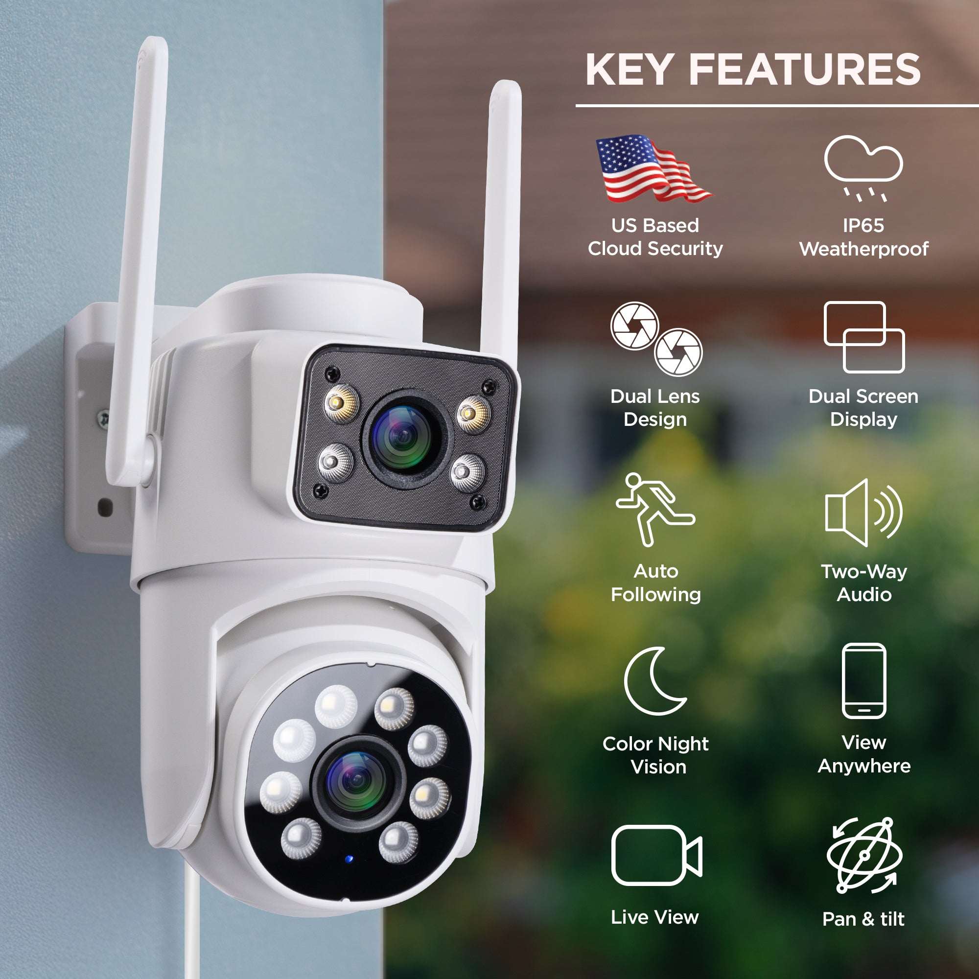 Merkury Smart Outdoor Camera 1080p - Dual Lens Pan-Tilt Security Cam, White (1-Pack) - Image 3