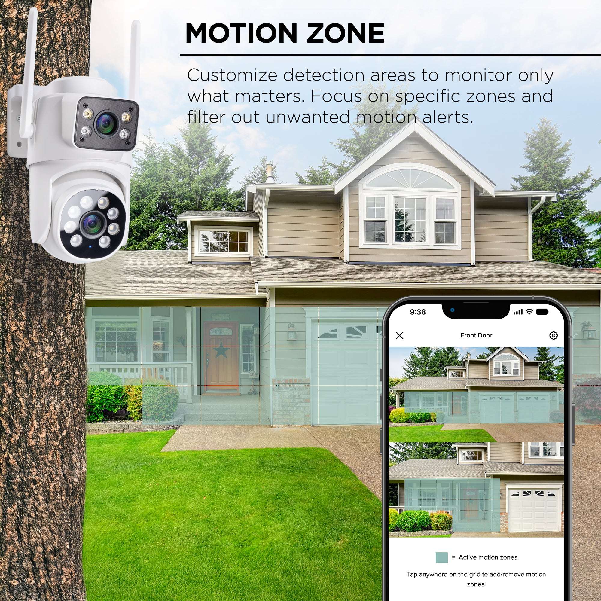 Merkury Smart Outdoor Camera 1080p - Dual Lens Pan-Tilt Security Cam, White (1-Pack) - Image 8
