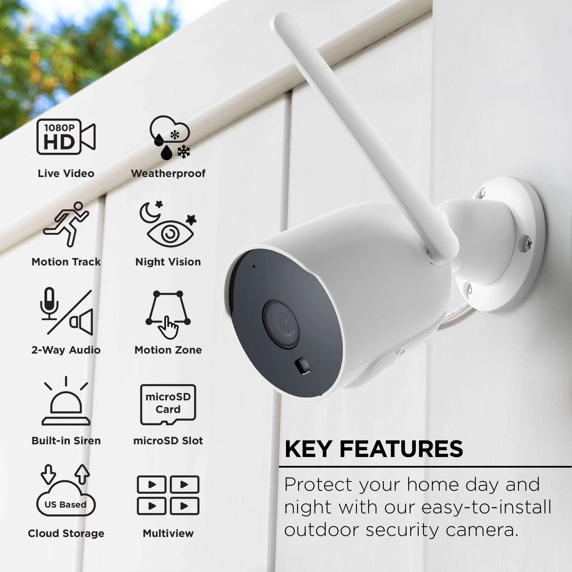 Merkury Smart Outdoor Camera 1080p – Weatherproof Security Camera with Night Vision, White (1-Pack) - Image 2