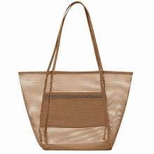 Mesh Beach Tote Bag, Extra Large, Waterproof Inner Pocket, Perfect for Beach, Pool, Travel & Family, Brown - Image 3