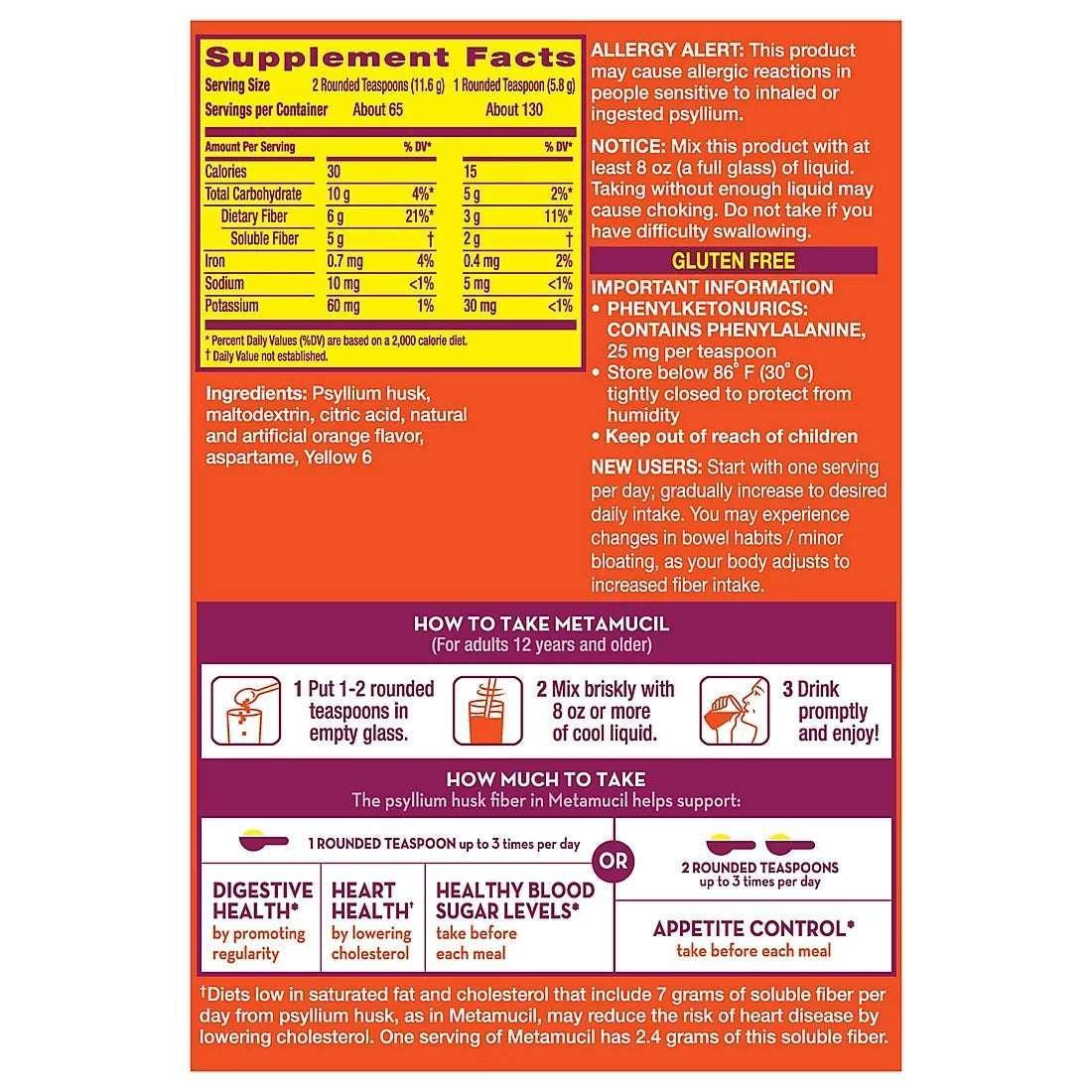 Metamucil 4-in-1 Daily Fiber Supplement Powder, Twin Pack, 26.6 oz Each - Image 5