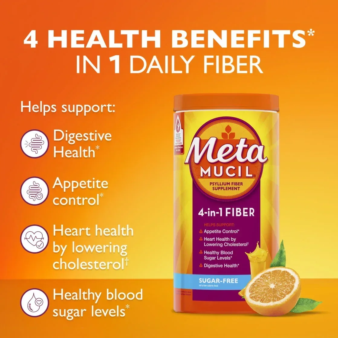Metamucil Sugar-Free Fiber Supplement Powder for Daily Digestive Health, Orange Flavor, 30 Servings - Image 6