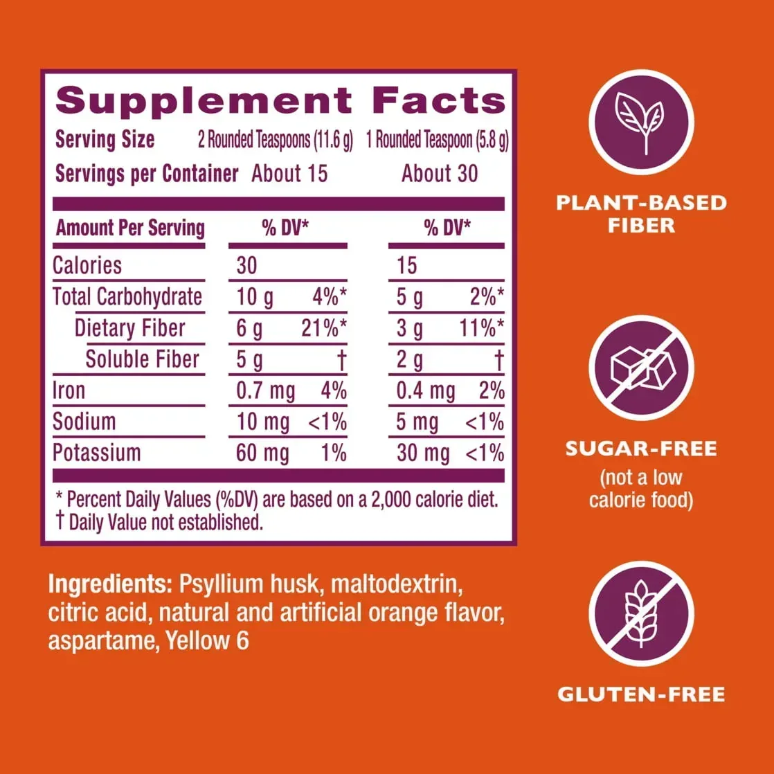 Metamucil Sugar-Free Fiber Supplement Powder for Daily Digestive Health, Orange Flavor, 30 Servings - Image 8