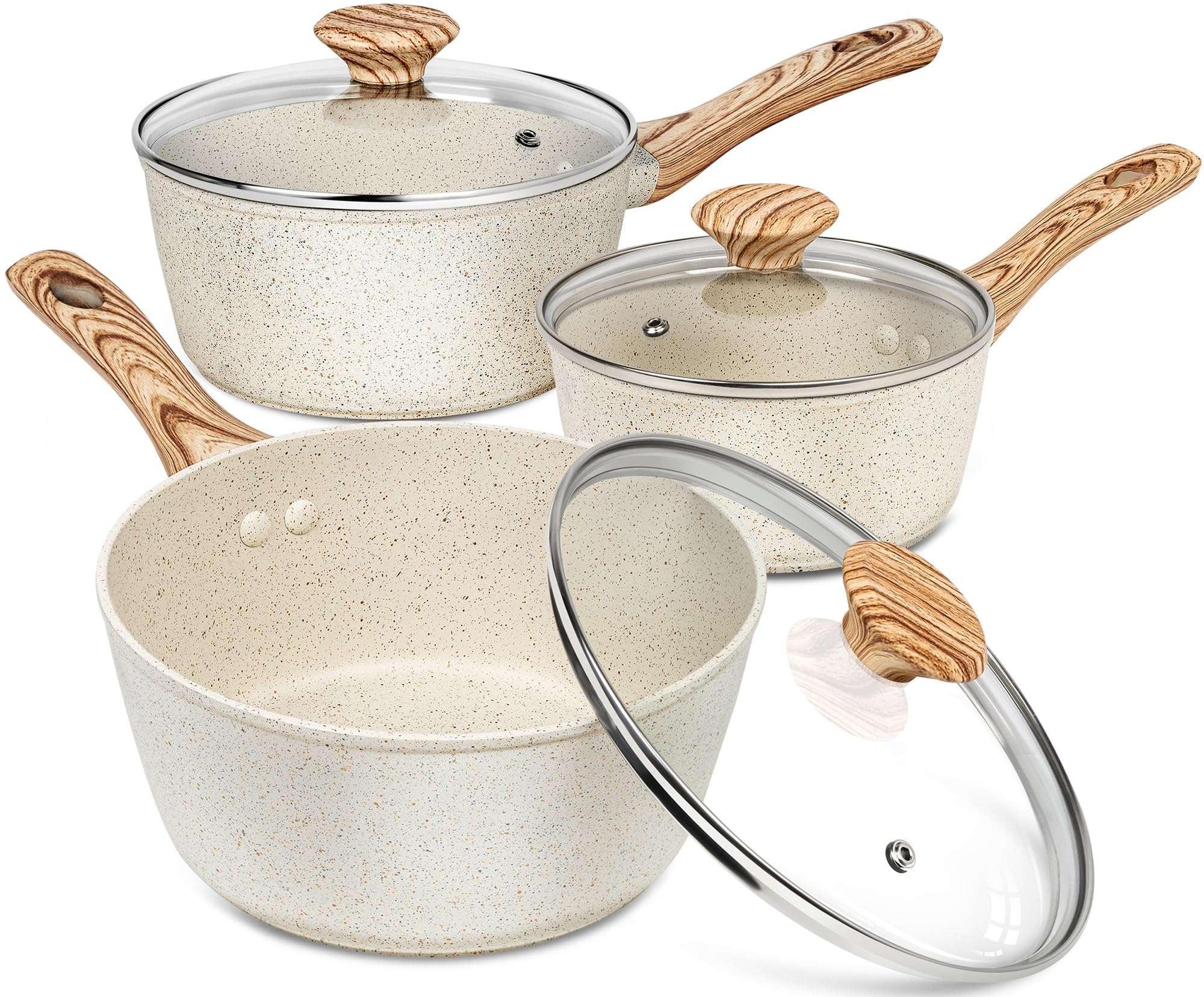 MICHELANGELO Sauce Pan with Lid, Nonstick Saucepans 1.5QT&2QT&3QT, Granite Sauce Pan 3 Piece, Stone Saucepan Set, Small Pot with Lid, Nonstick Sauce Pot Set - Image 8