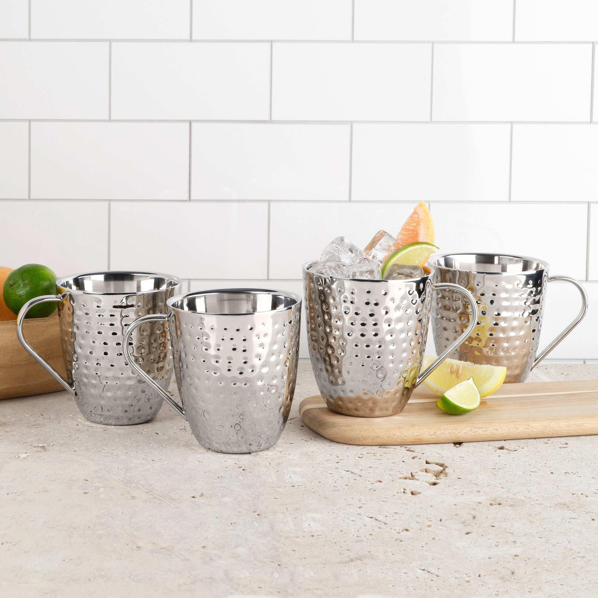 Mikasa Set of 4 Double-wall Hammered Stainless Steel Mugs - Image 2