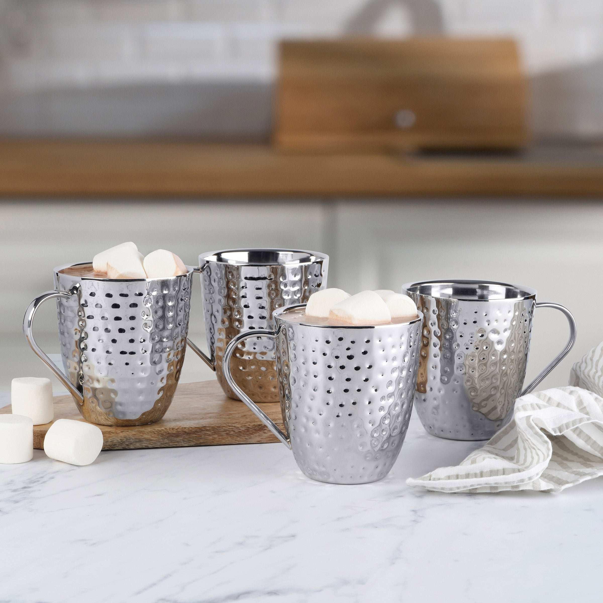 Mikasa Set of 4 Double-wall Hammered Stainless Steel Mugs - Image 5