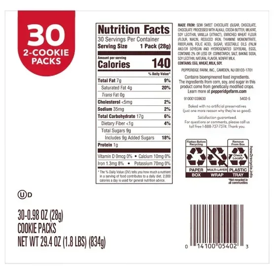 Milano Cookies, Double Dark Chocolate, 0.98 oz, 30-count - Image 2