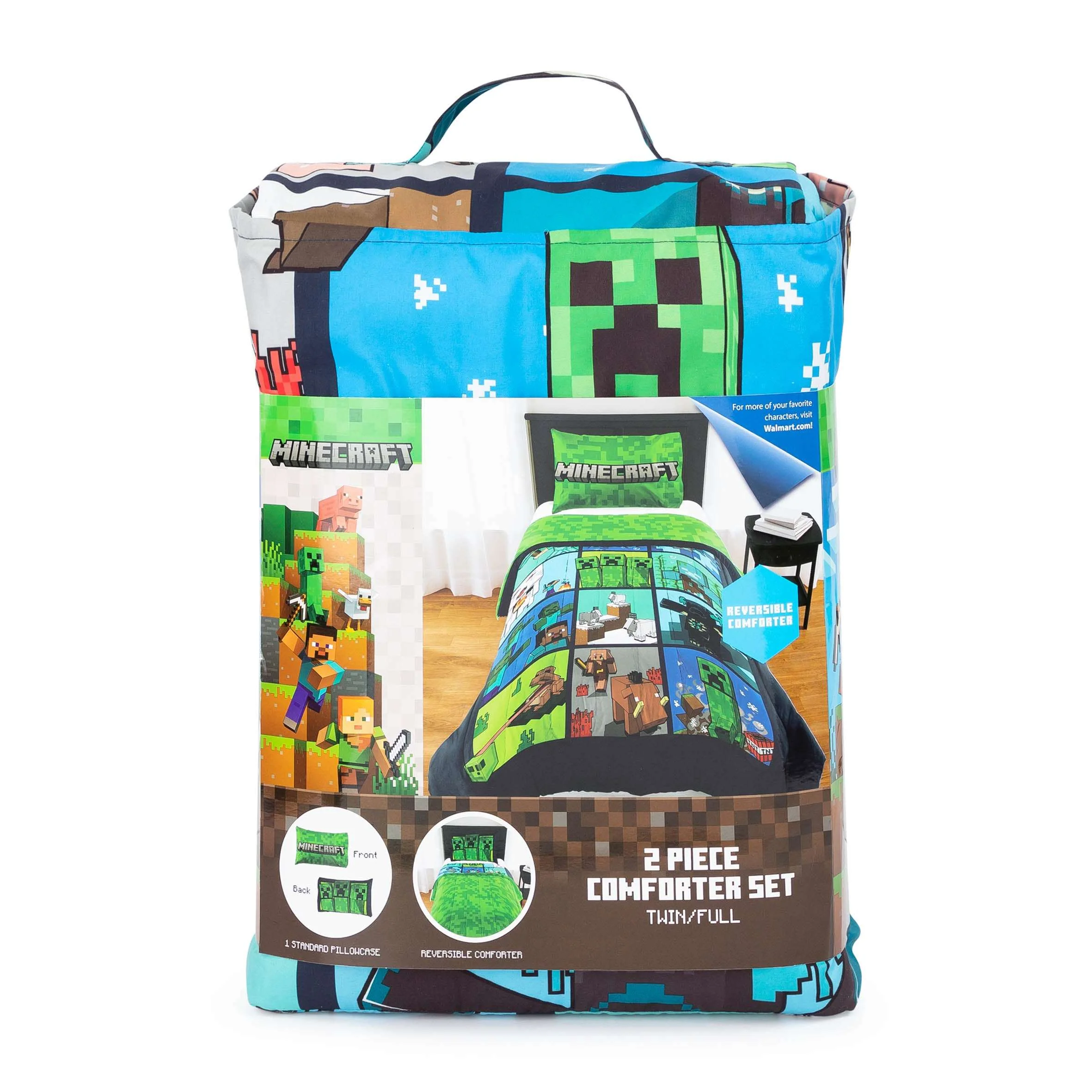 Minecraft Kids 2 Piece Green Reversible Comforter and Pillowcase Bedding Set, Twin/Full - Image 7
