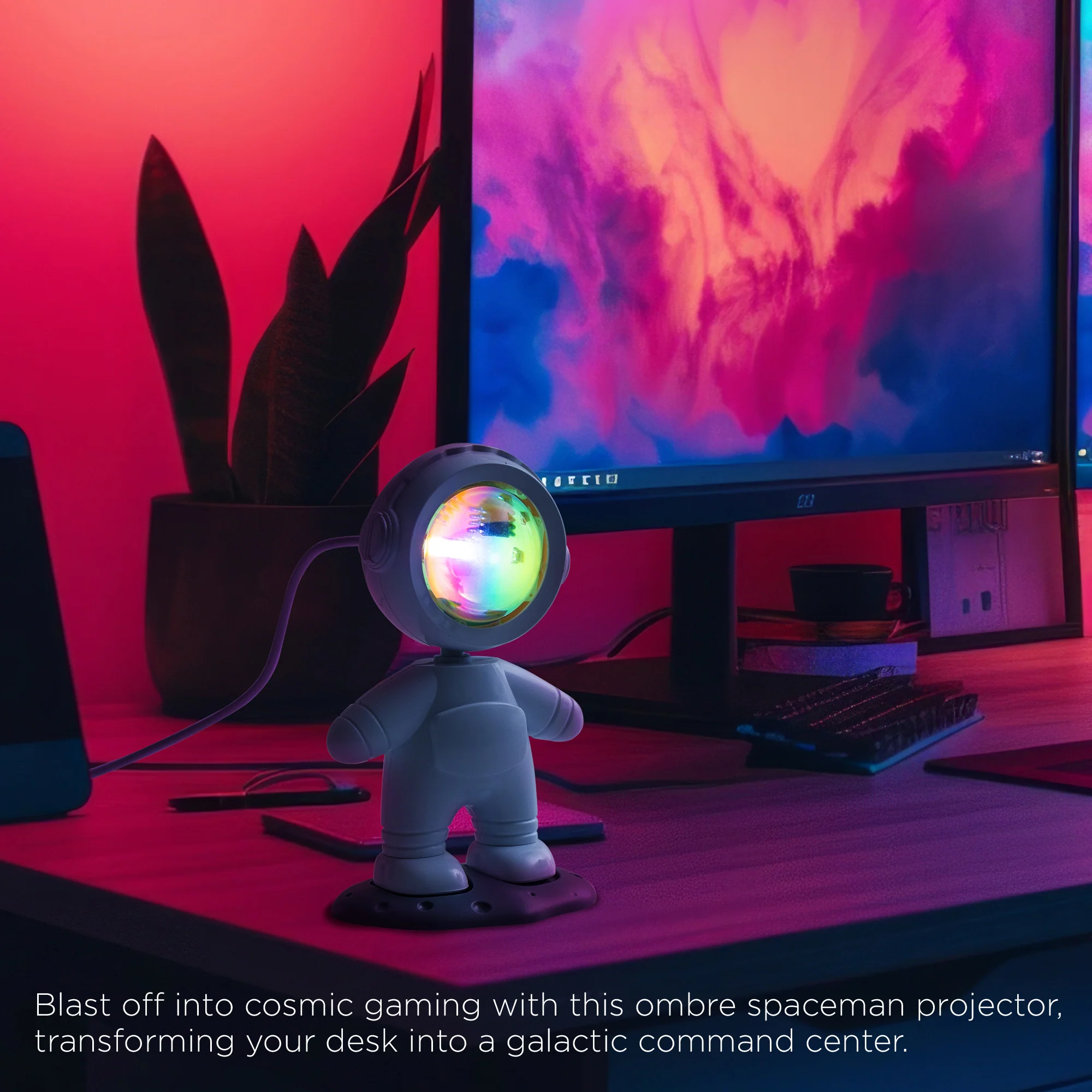 Mini Astronaut Projector Night Light Merkury Innovations- Purple Sunset, Rotating Head, USB Powered - Image 4