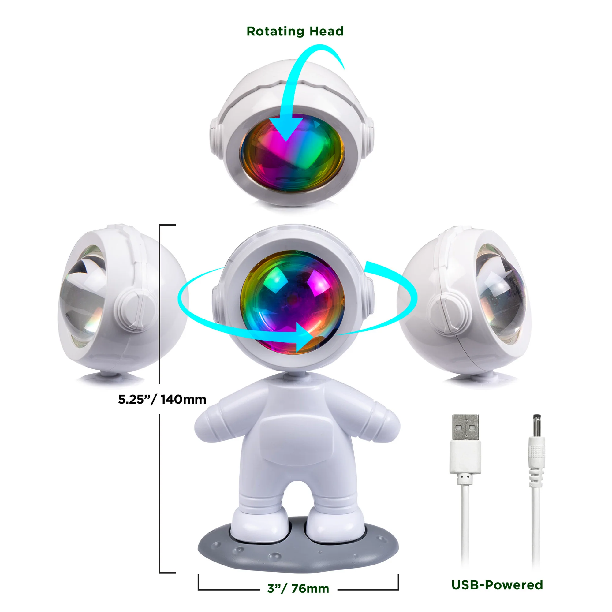 Mini Astronaut Projector Night Light Merkury Innovations- Purple Sunset, Rotating Head, USB Powered - Image 7