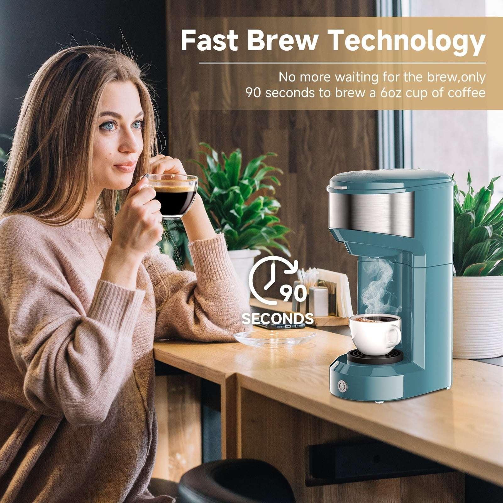 MINI Single Serve Coffee Maker,Instant Coffee Maker One Cup for K Cup & Ground Coffee,Portable Capsule Coffee Machine with 6 to 14oz Reservoir,90 Seconds Fast Brewing and One Button Operation - Image 2