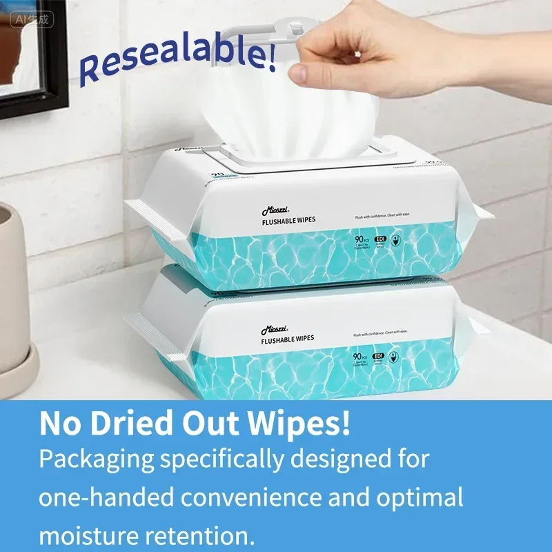 Mioszzi XL Flushable Toilet Wet Wipes For Adults Unscented Aloe 270wipes - Image 3