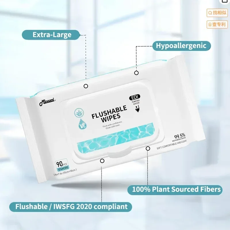 Mioszzi XL Flushable Toilet Wet Wipes For Adults Unscented Aloe 270wipes - Image 4