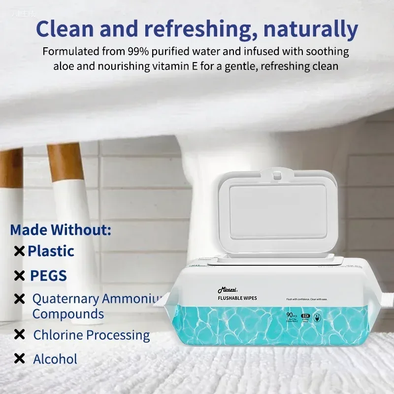 Mioszzi XL Flushable Toilet Wet Wipes For Adults Unscented Aloe 270wipes - Image 5