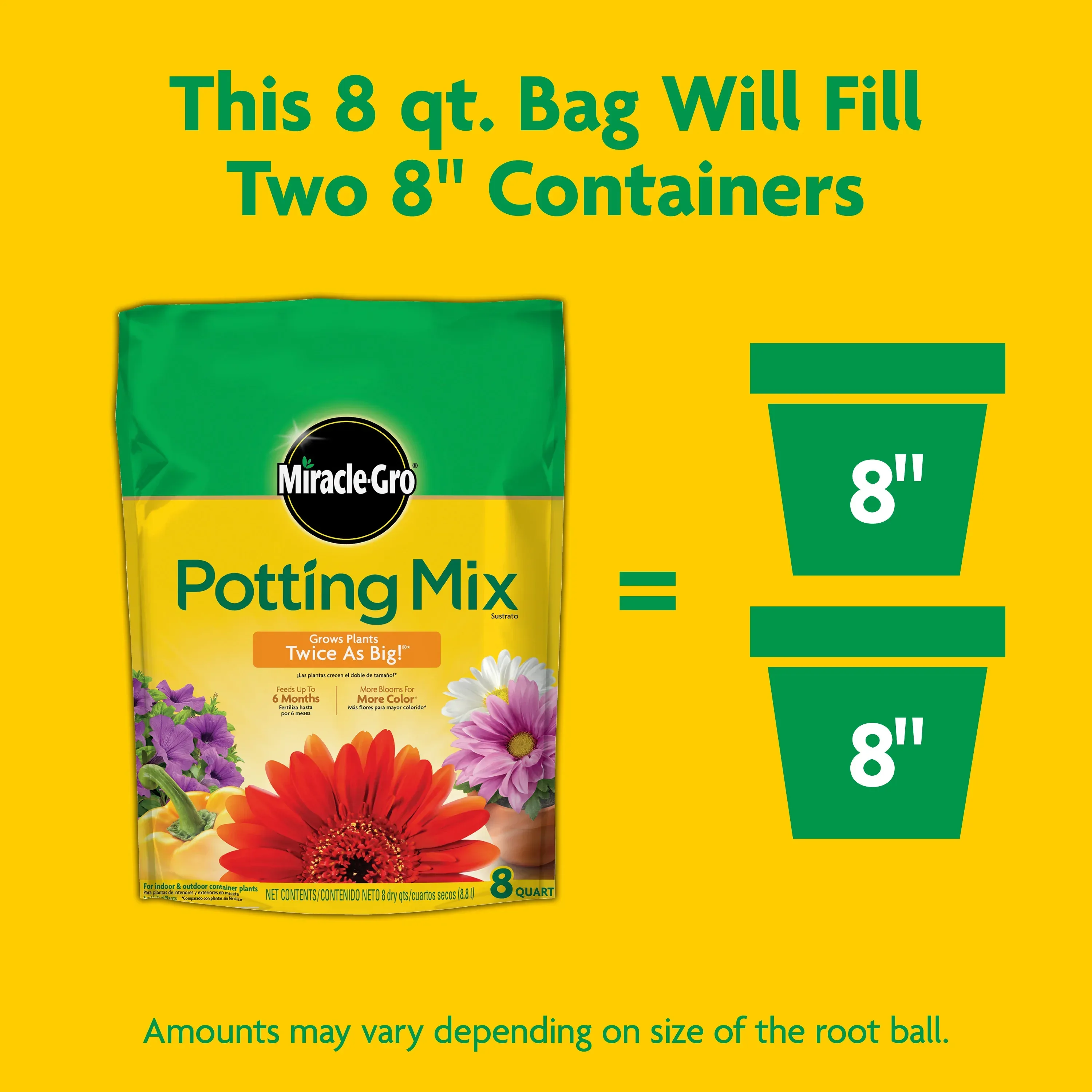 Miracle-Gro Potting Mix, For Indoor or Outdoor Potted Plants, Flowers, Shrubs, 8 qt. - Image 2