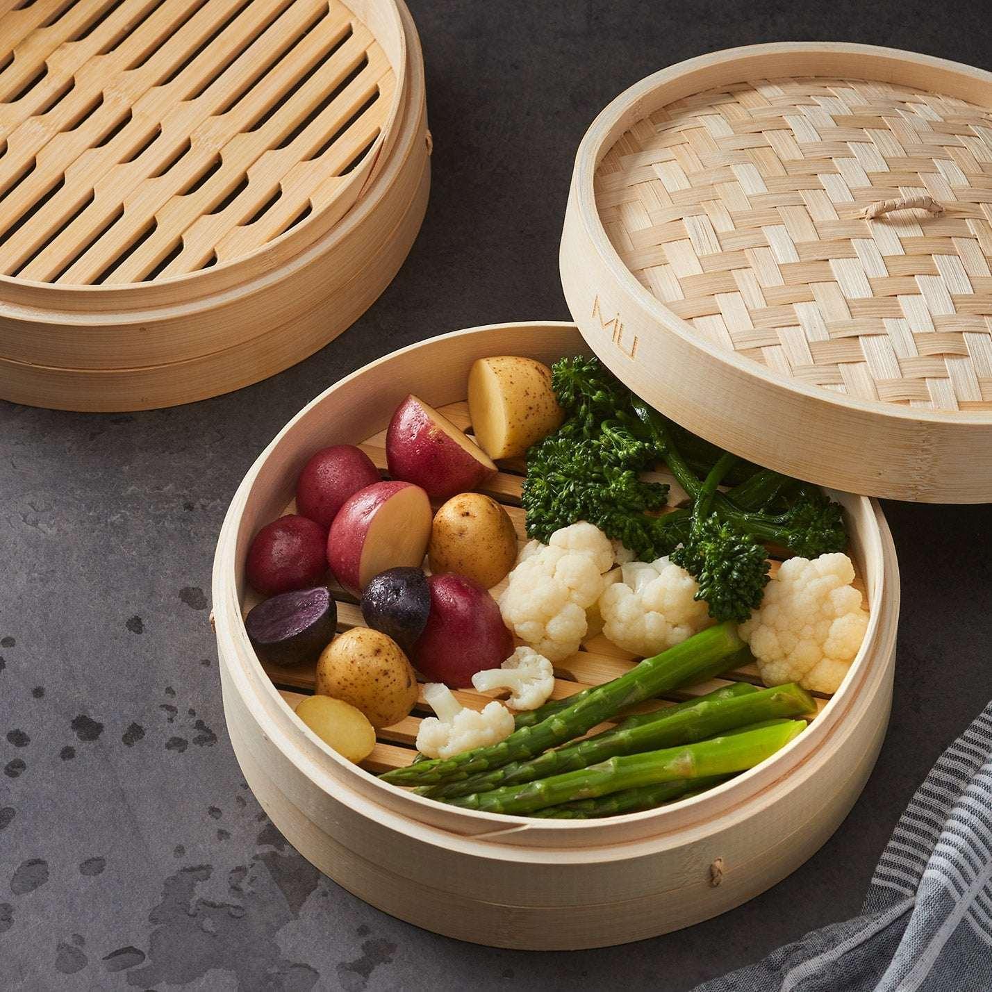 MIU 10” 2-Tier Bamboo Steamer Basket - Image 3