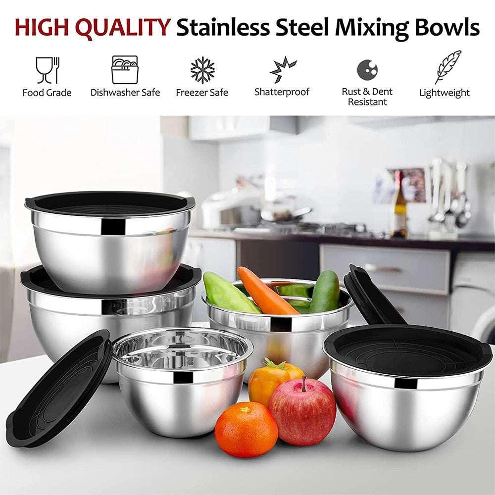 Mixing Bowls with Lids Set of 5, Vesteel Stainless Steel Mixing Bowls Metal Nesting Salad Bowls, Size 4.5, 3, 1.5, 1, 0.7 QT Great for Cooking, Baking, Serving - Blue - Image 3