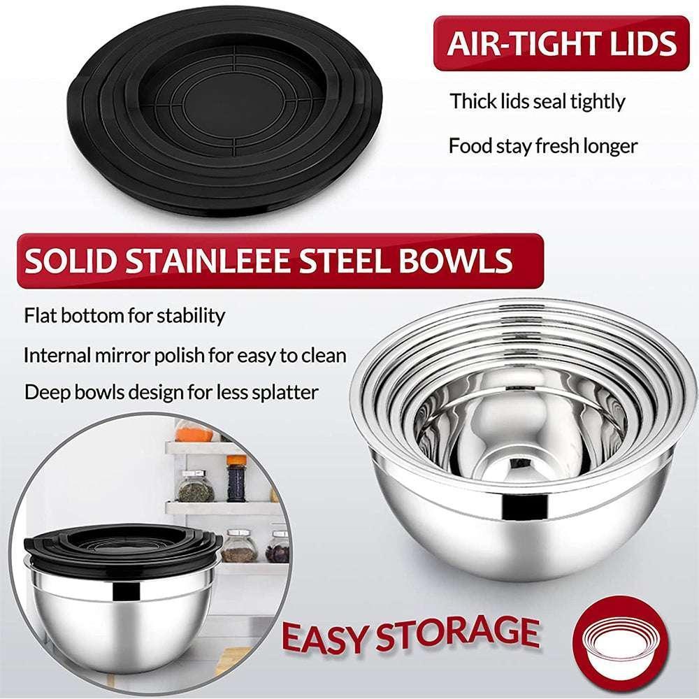 Mixing Bowls with Lids Set of 5, Vesteel Stainless Steel Mixing Bowls Metal Nesting Salad Bowls, Size 4.5, 3, 1.5, 1, 0.7 QT Great for Cooking, Baking, Serving - Blue - Image 4
