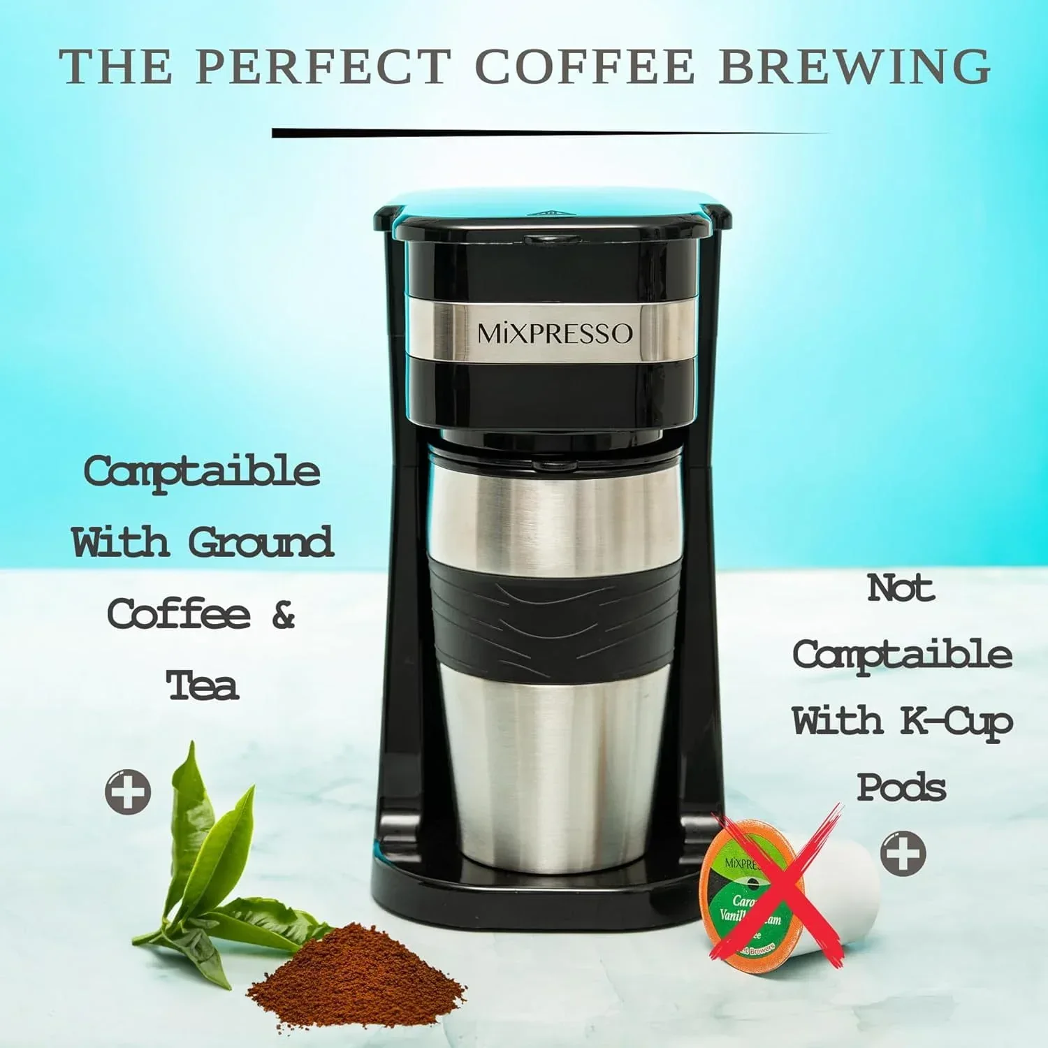 Mixpresso 1-Cup Drip Coffee Maker, Personal Single Serve Coffee Maker & 14oz Travel Mug - Image 5
