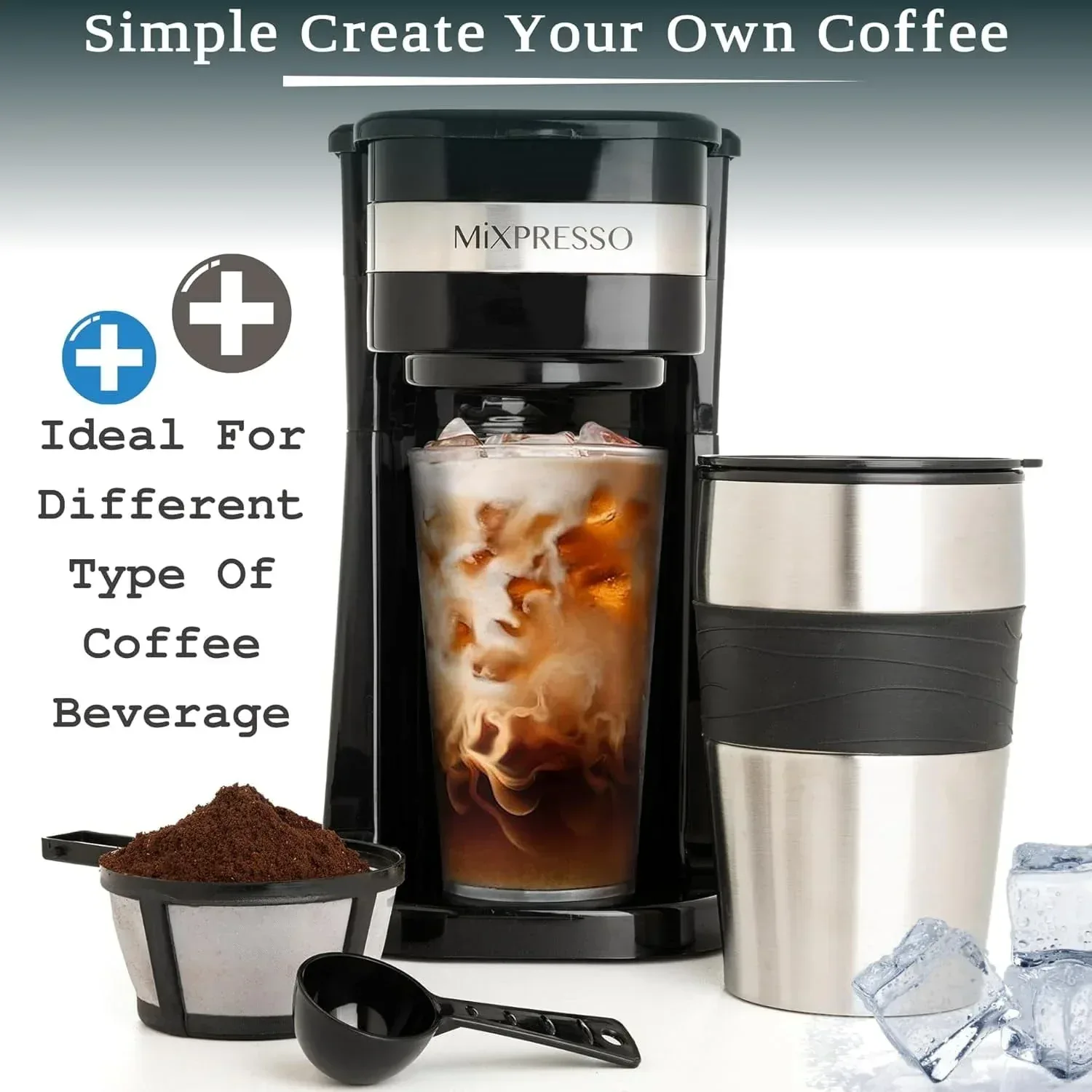 Mixpresso 1-Cup Drip Coffee Maker, Personal Single Serve Coffee Maker & 14oz Travel Mug - Image 6
