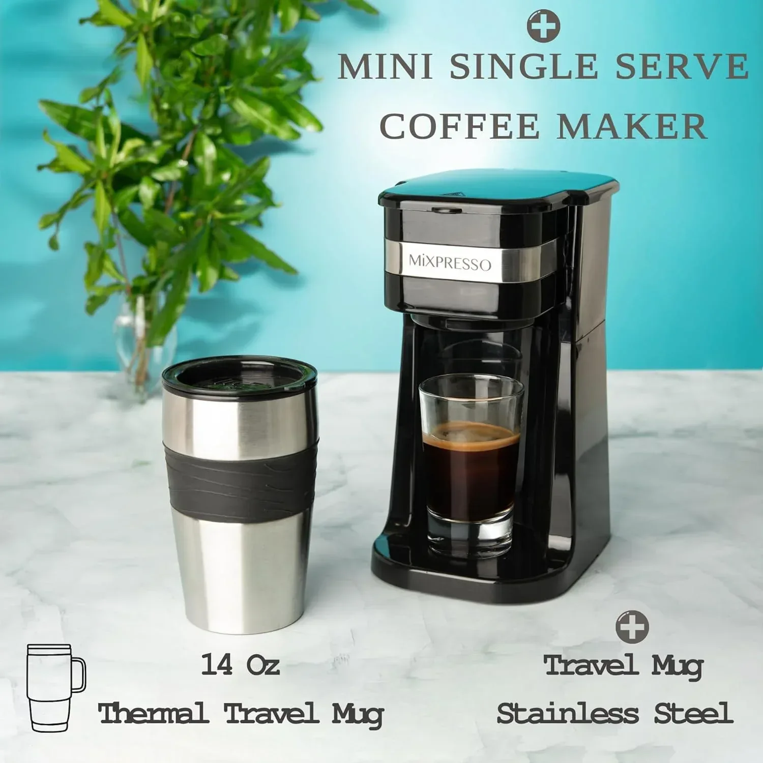 Mixpresso 1-Cup Drip Coffee Maker, Personal Single Serve Coffee Maker & 14oz Travel Mug - Image 7