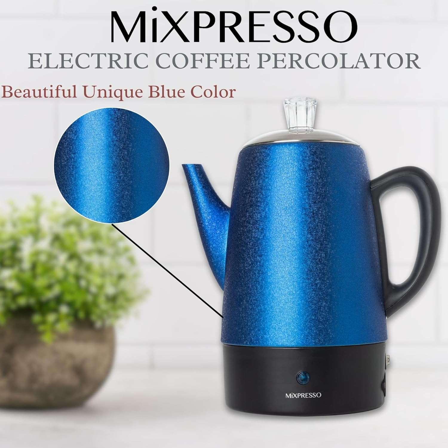 Mixpresso Percolator Coffee Pot Electric 10 Cup, Stainless Steel Coffee Maker, Coffee Percolator Electric With Keep Warm Function, 10 Cups Stainless Steel Perculator With Basket (Shiny Blue) - Image 4