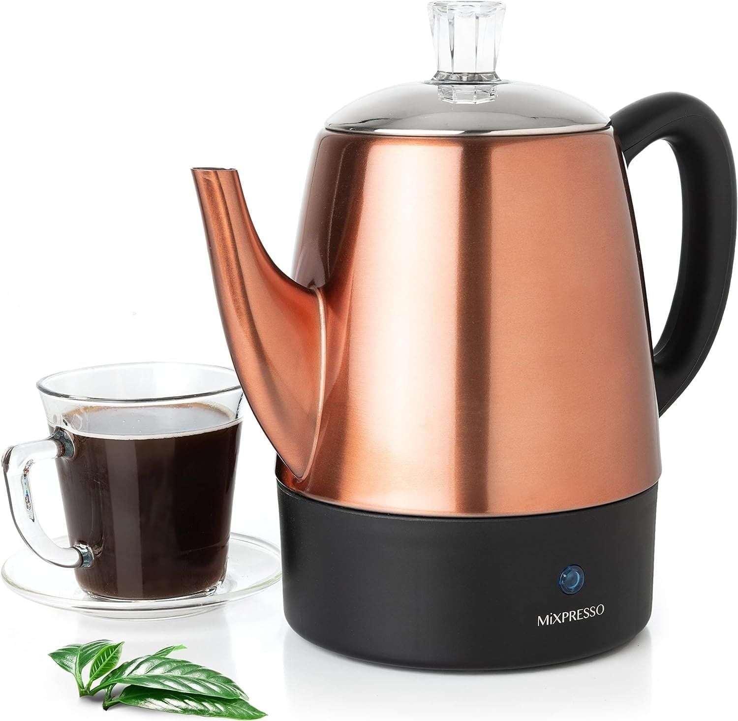 Mixpresso Percolator Coffee Pot Electric 10 Cup, Stainless Steel Coffee Maker, Coffee Percolator Electric With Keep Warm Function, 10 Cups Stainless Steel Perculator With Basket (Shiny Blue) - Image 9