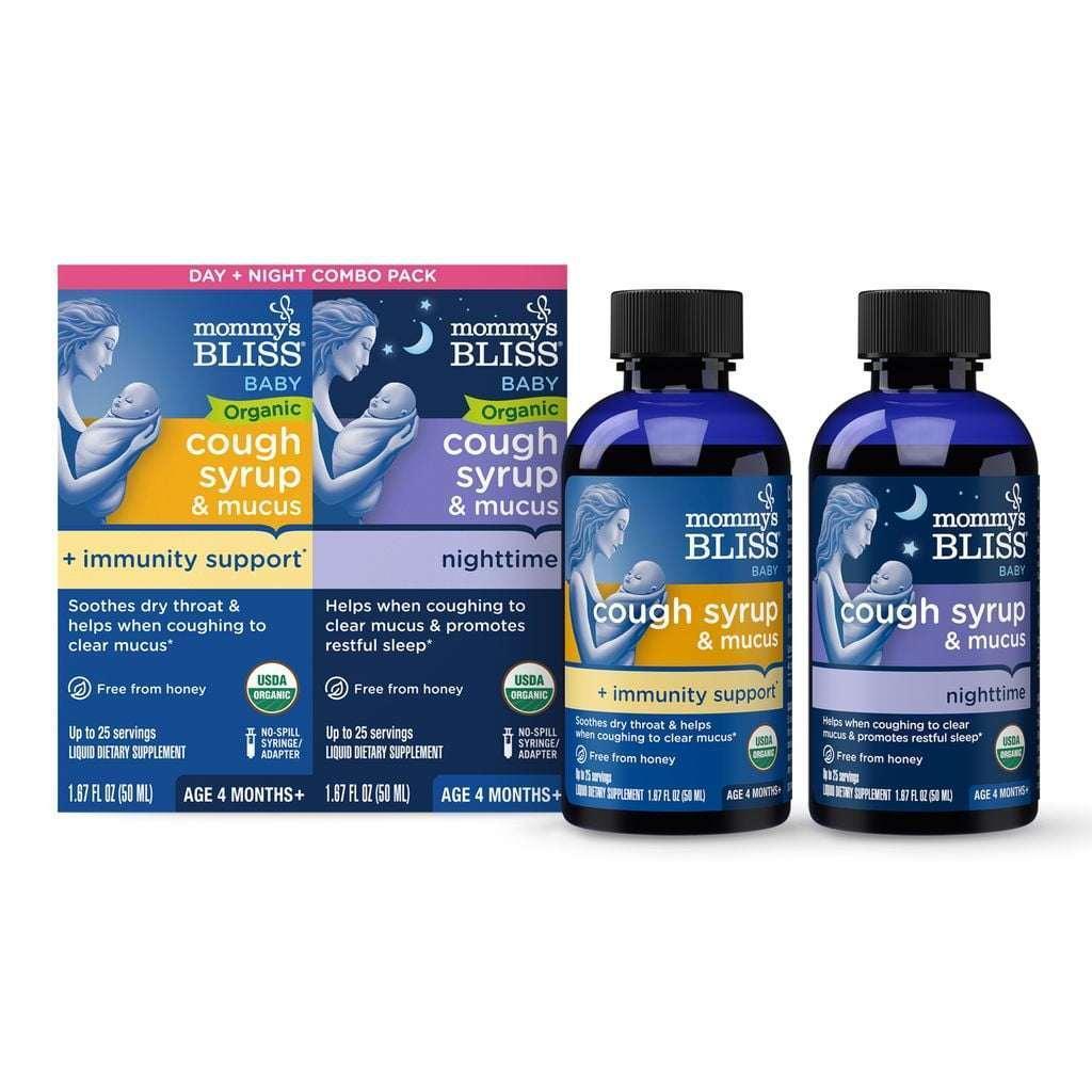 Mommy’s Bliss Organic Day + Night Cough Syrup, Age 4 Months+, OTC, 2 × 1.67 fl oz Bottles