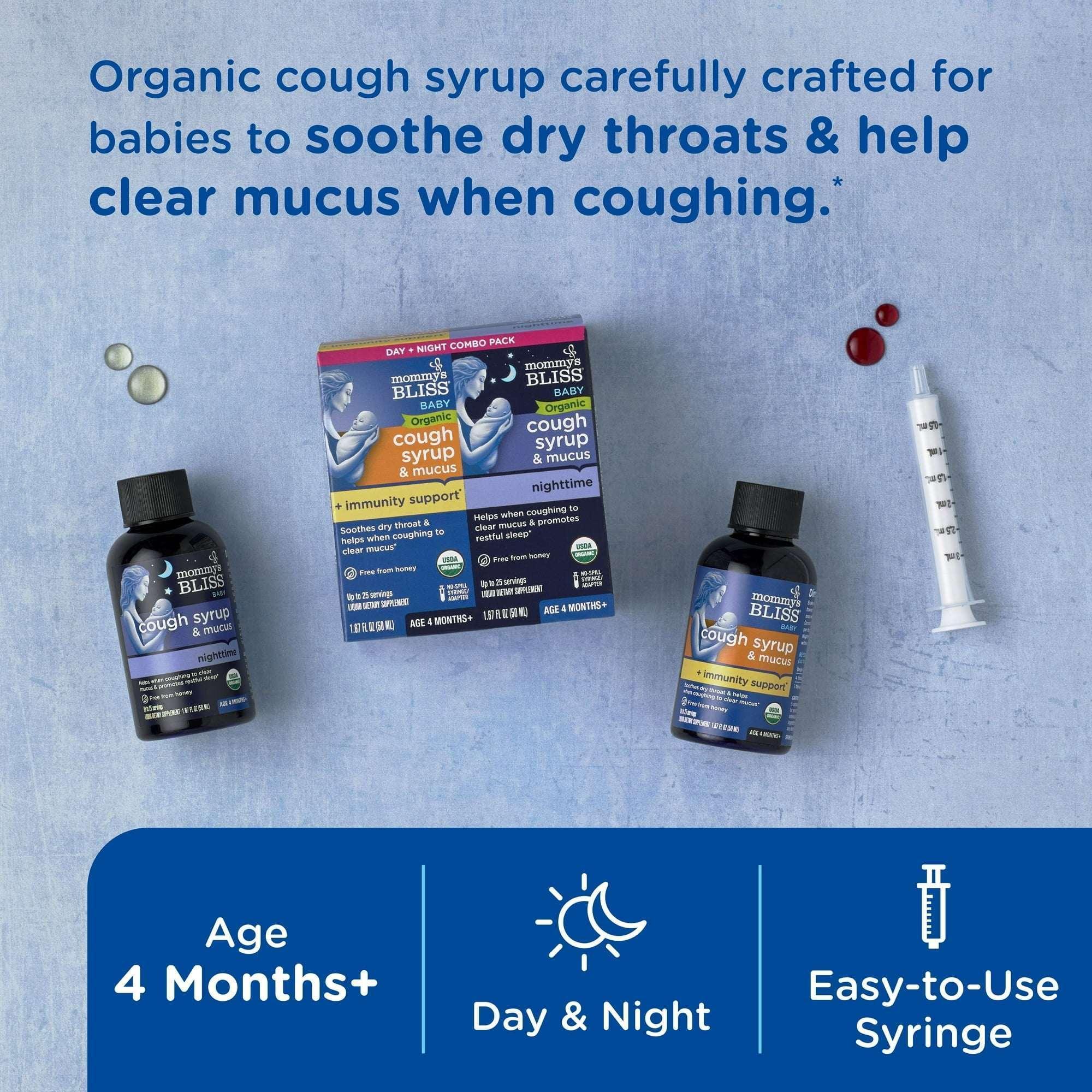 Mommy’s Bliss Organic Day + Night Cough Syrup, Age 4 Months+, OTC, 2 × 1.67 fl oz Bottles - Image 7
