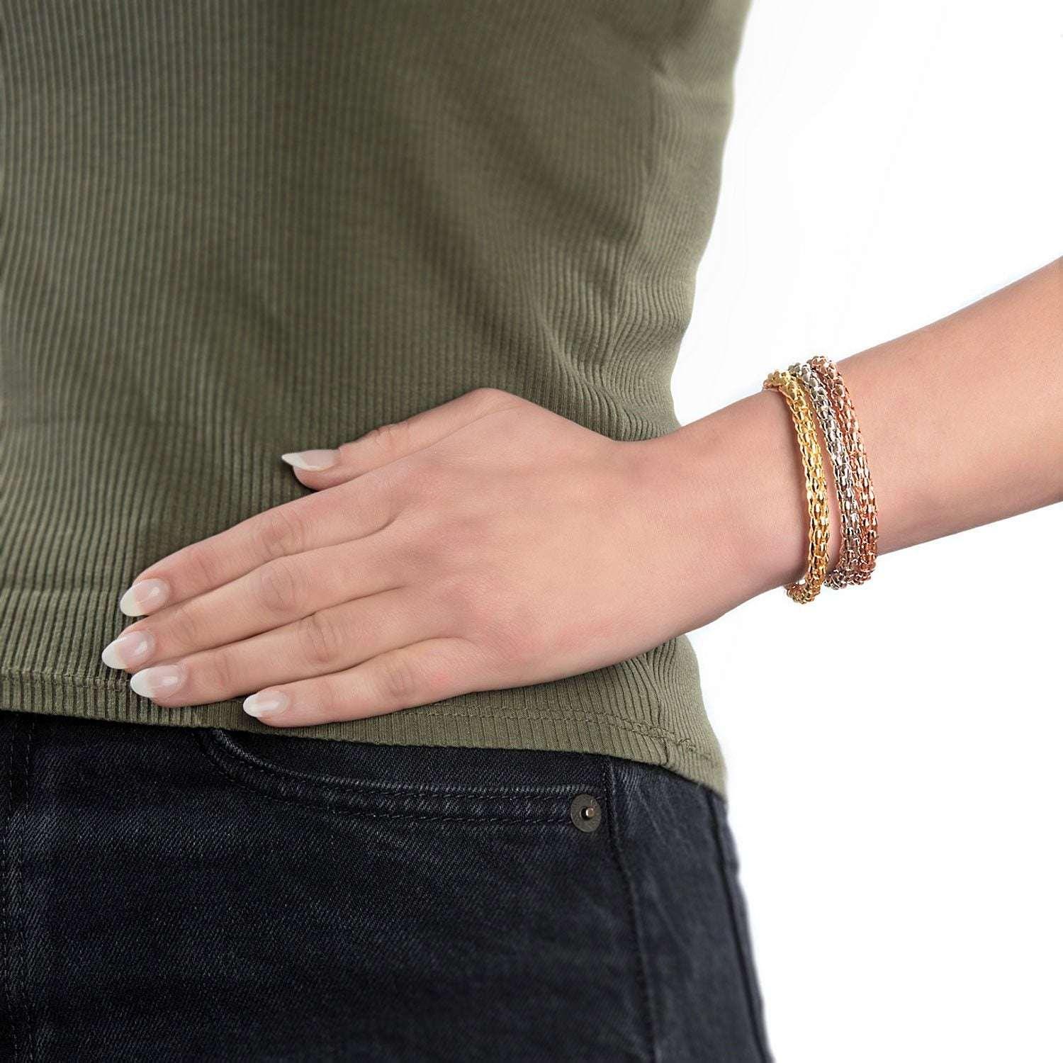 Mosaic Chain Bangle Bracelet Set in Sterling Silver & 18K Gold Plated - Image 6