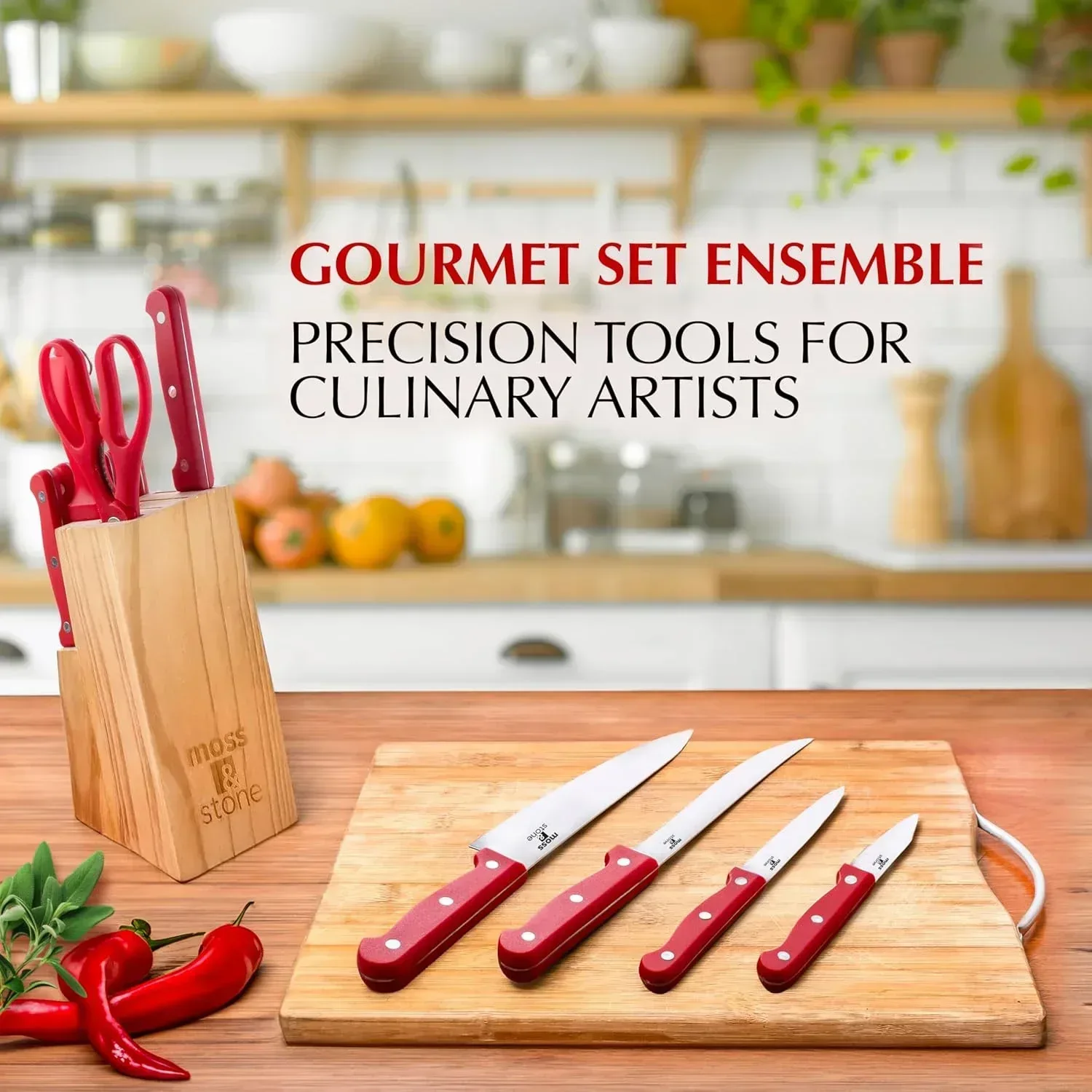 Moss & Stone Professional Kitchen Knife Chef Set, Small Knife Set With Block, Black Titanium Plated Kitchen Knife Set, Stainless Steel Scratch Resistant & Rust Proof Sharp Kitchen Knives. - Image 13