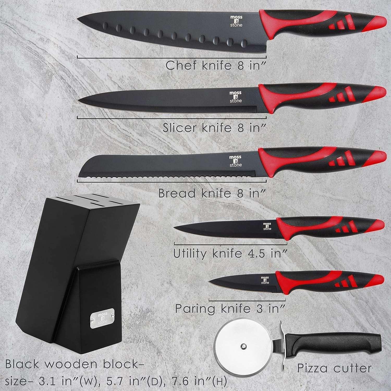 Moss & Stone Professional Kitchen Knife Chef Set, Small Knife Set With Block, Black Titanium Plated Kitchen Knife Set, Stainless Steel Scratch Resistant & Rust Proof Sharp Kitchen Knives. - Image 19