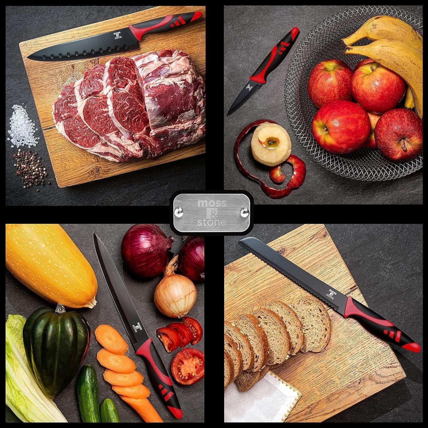 Moss & Stone Professional Kitchen Knife Chef Set, Small Knife Set With Block, Black Titanium Plated Kitchen Knife Set, Stainless Steel Scratch Resistant & Rust Proof Sharp Kitchen Knives. - Image 20