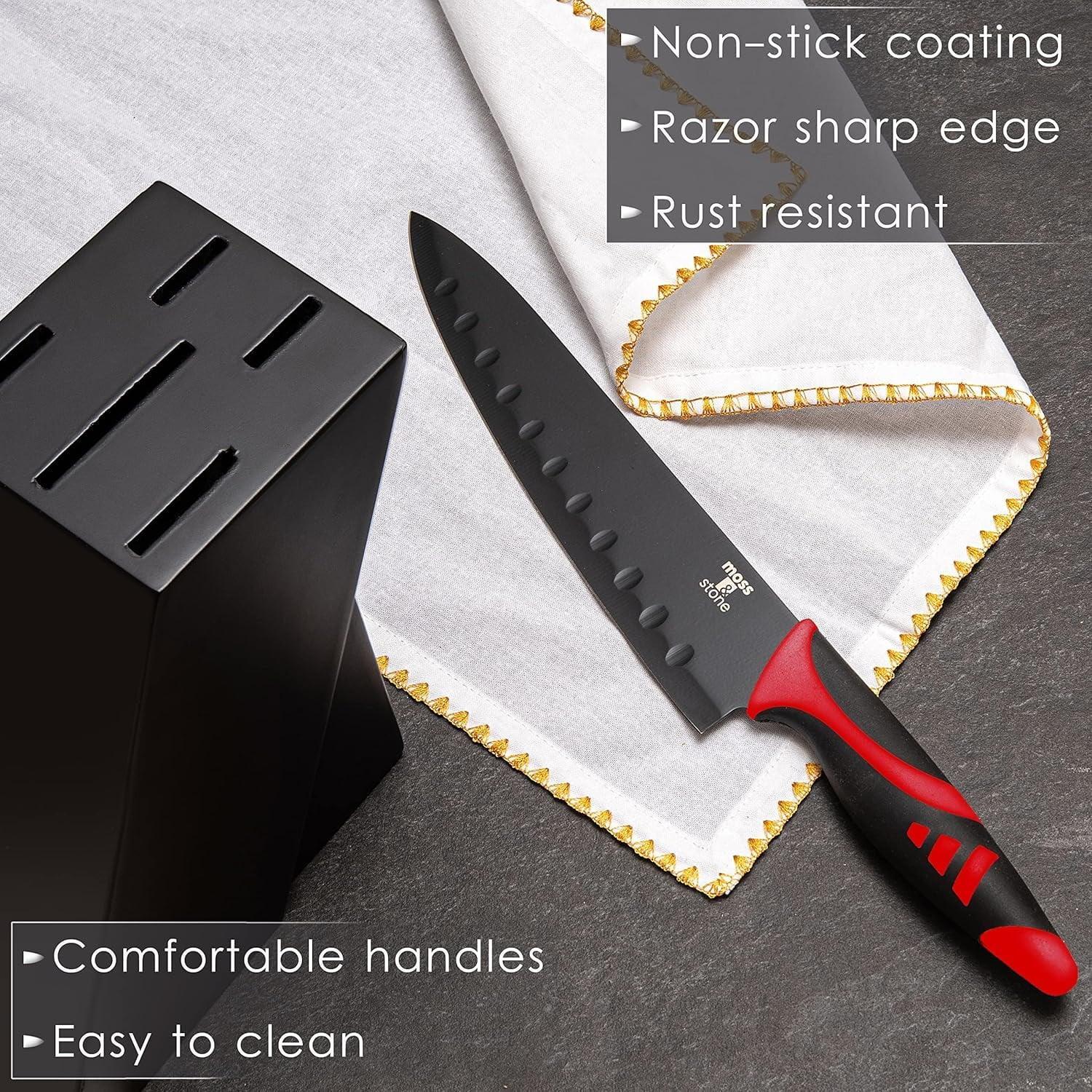 Moss & Stone Professional Kitchen Knife Chef Set, Small Knife Set With Block, Black Titanium Plated Kitchen Knife Set, Stainless Steel Scratch Resistant & Rust Proof Sharp Kitchen Knives. - Image 22