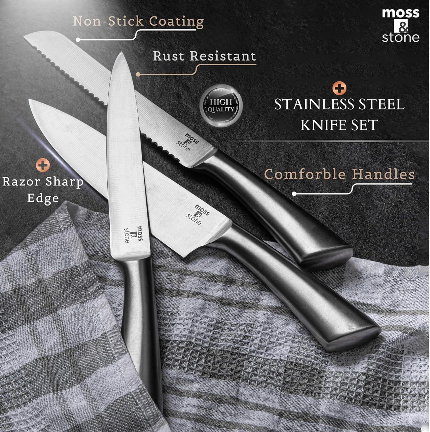 Moss & Stone Professional Kitchen Knife Chef Set, Small Knife Set With Block, Black Titanium Plated Kitchen Knife Set, Stainless Steel Scratch Resistant & Rust Proof Sharp Kitchen Knives. - Image 28