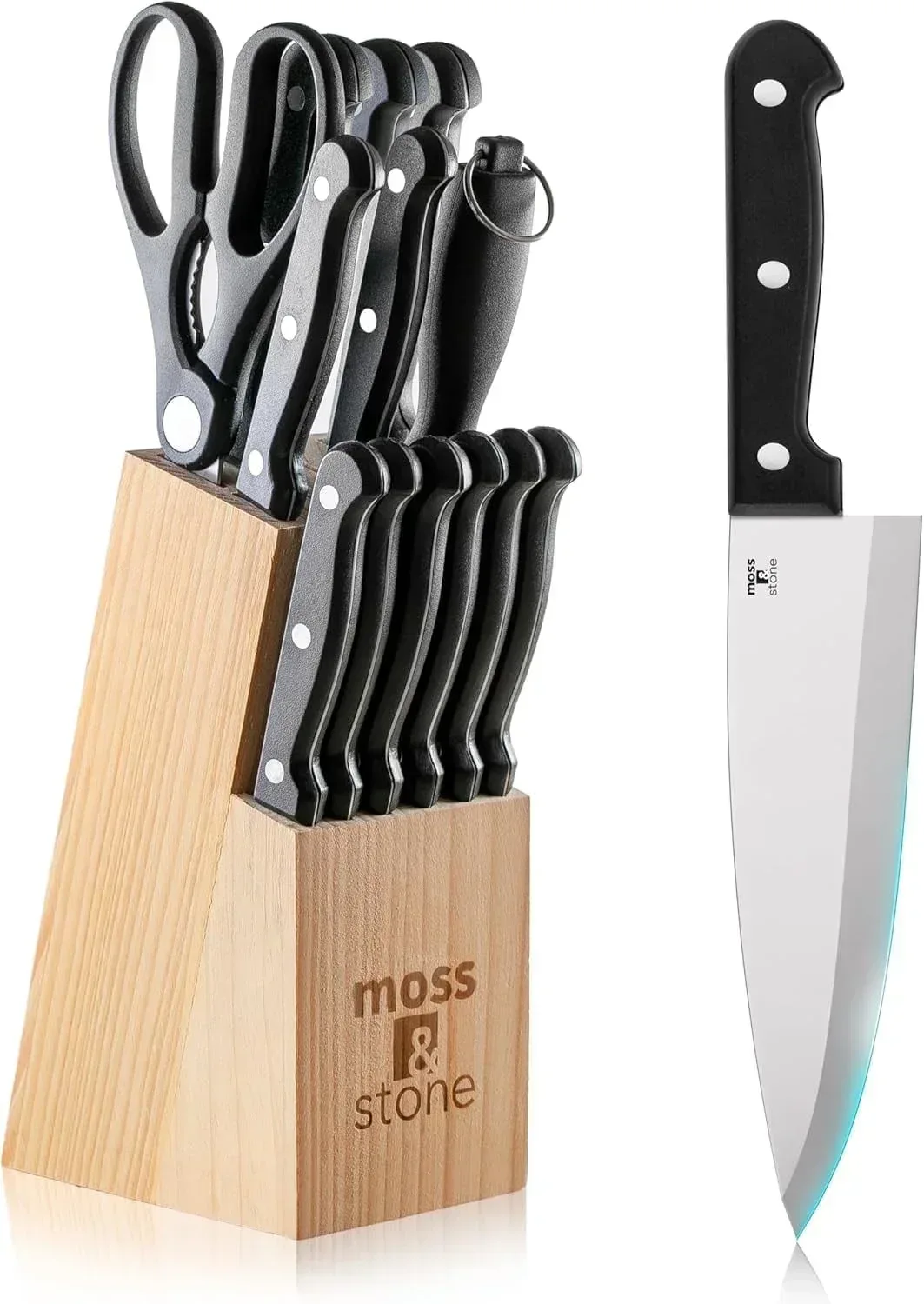 Moss & Stone Professional Kitchen Knife Chef Set, Small Knife Set With Block, Black Titanium Plated Kitchen Knife Set, Stainless Steel Scratch Resistant & Rust Proof Sharp Kitchen Knives. - Image 32