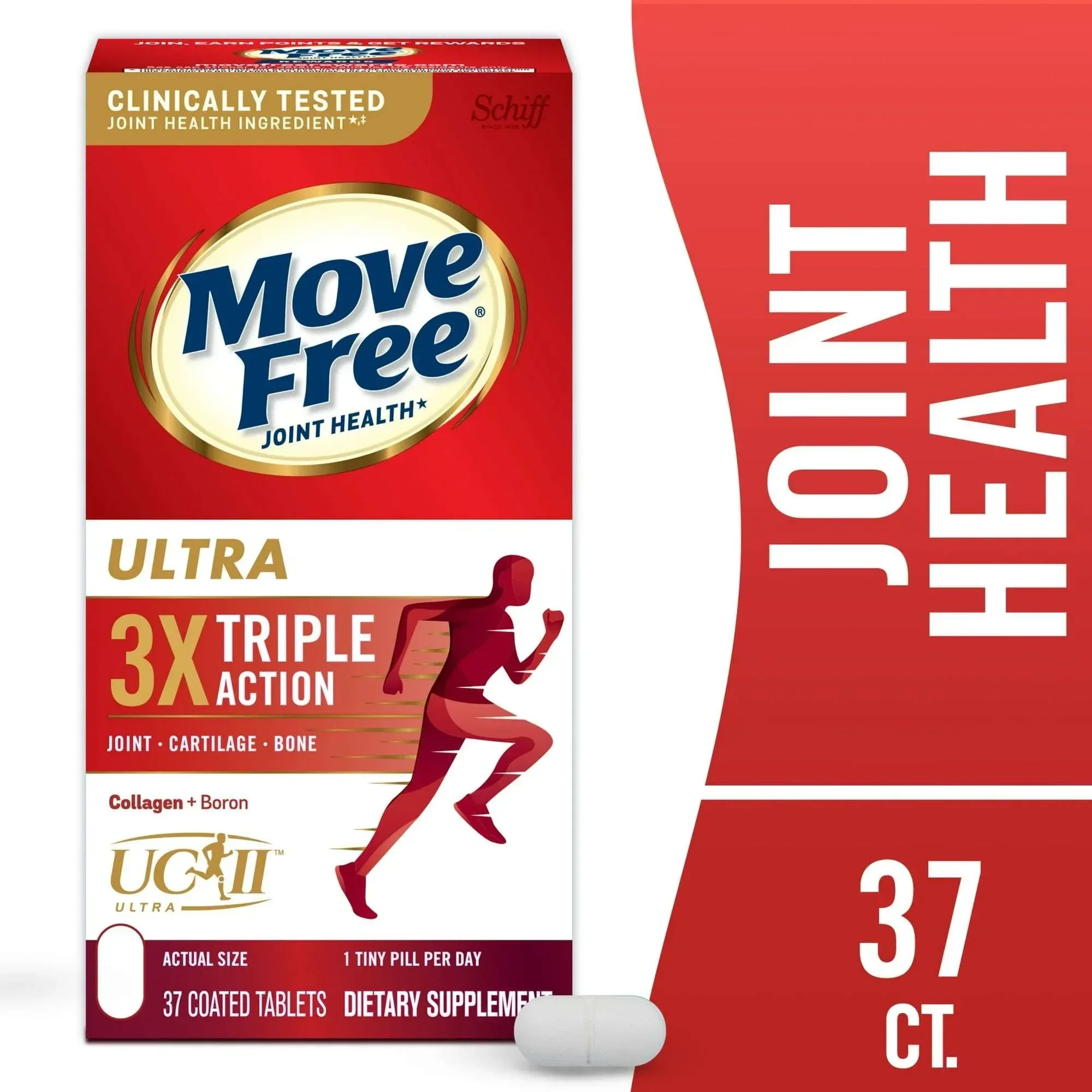 Move Free Ultra Triple Action Joint Health Supplement with Type II Collagen, Boron & Hyaluronic Acid, 37 Tablets - Image 2