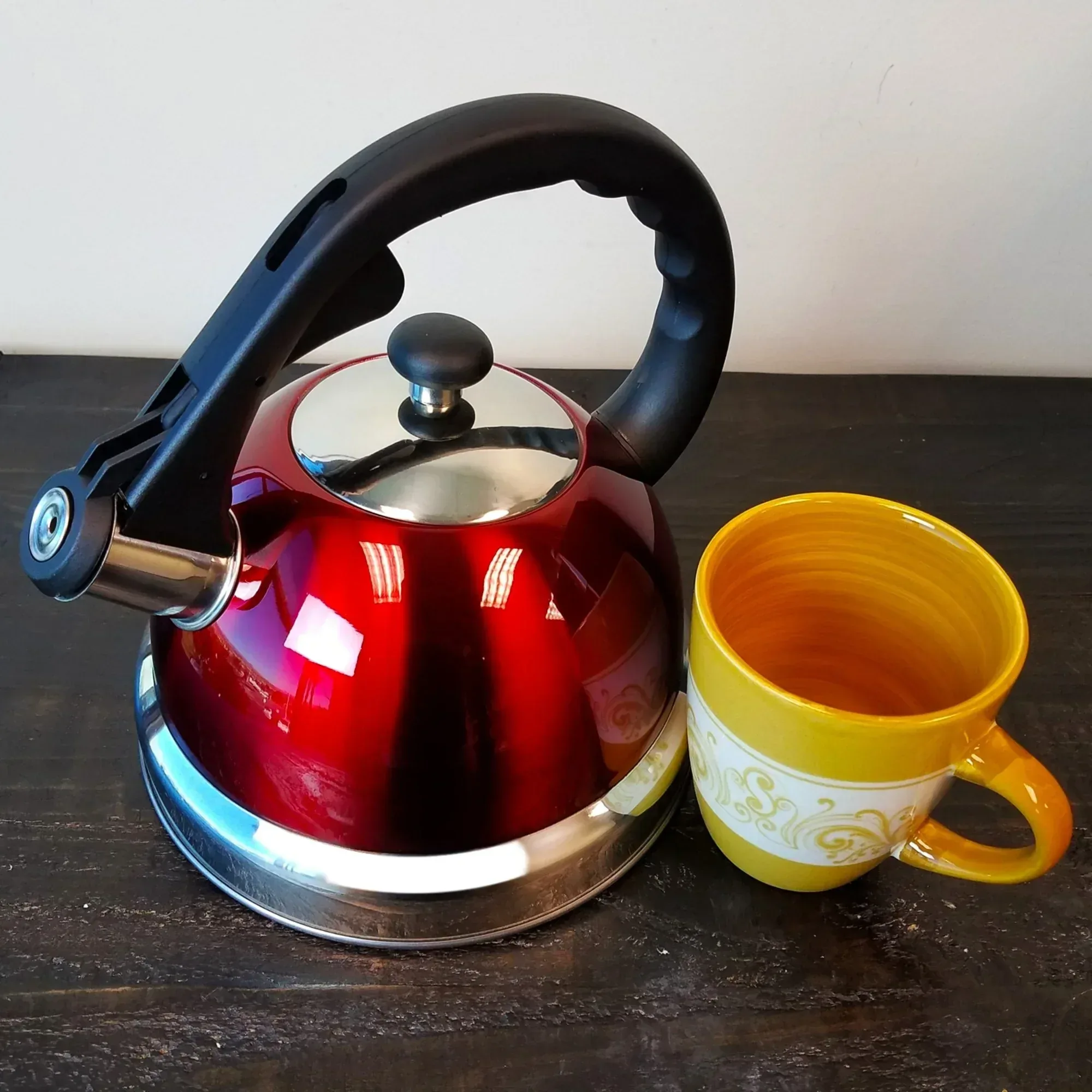 Mr. Coffee Claredale 1.7 Qt Whistling Stainless Steel Tea Kettle in Red - Image 2