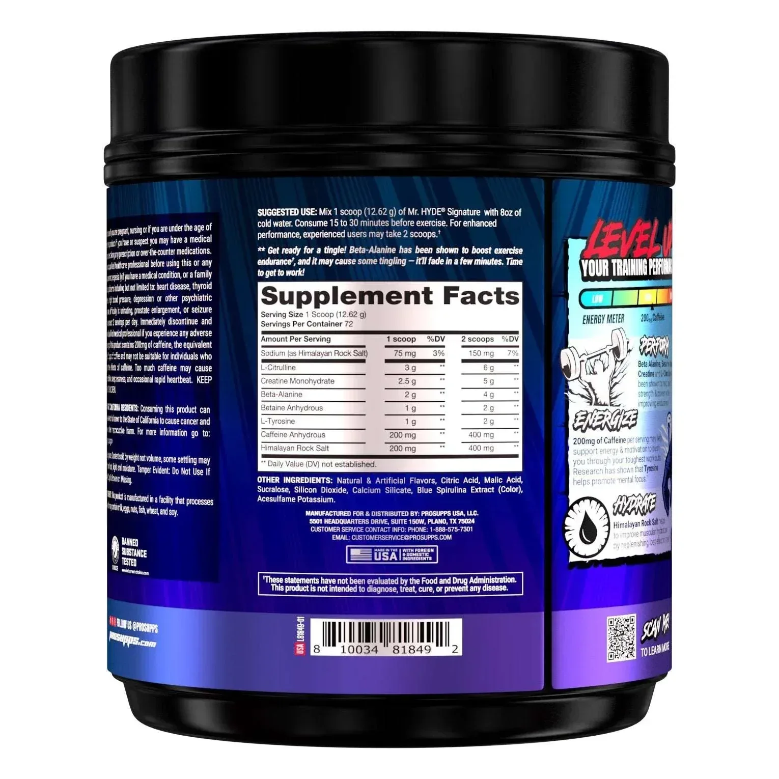 Mr. Hyde Signature Pre-Workout, Blue Razz, 72 Servings - Image 2