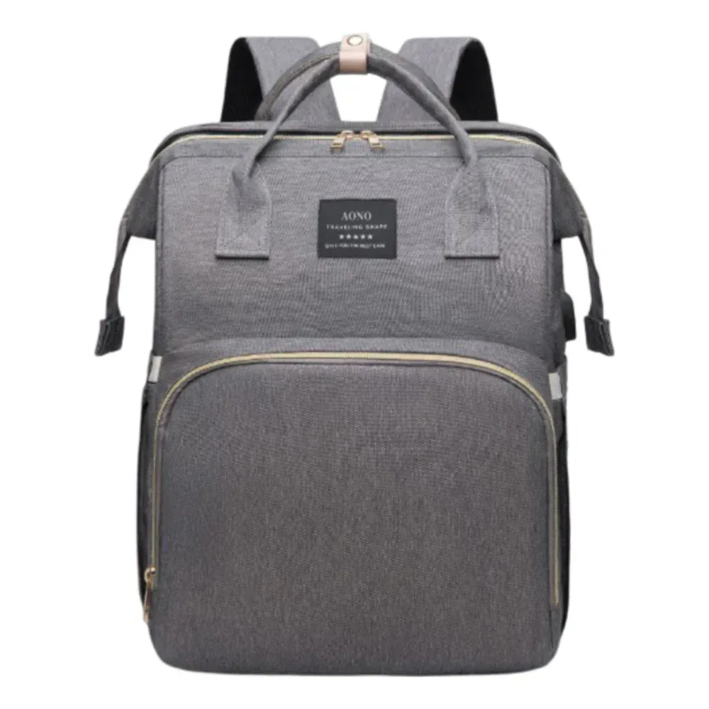 Multifunctional Diaper Bag Backpack, Large Capacity, Changing Station, Insulated Pocket, for Moms/Dads, Boys/Girls (Gray)
