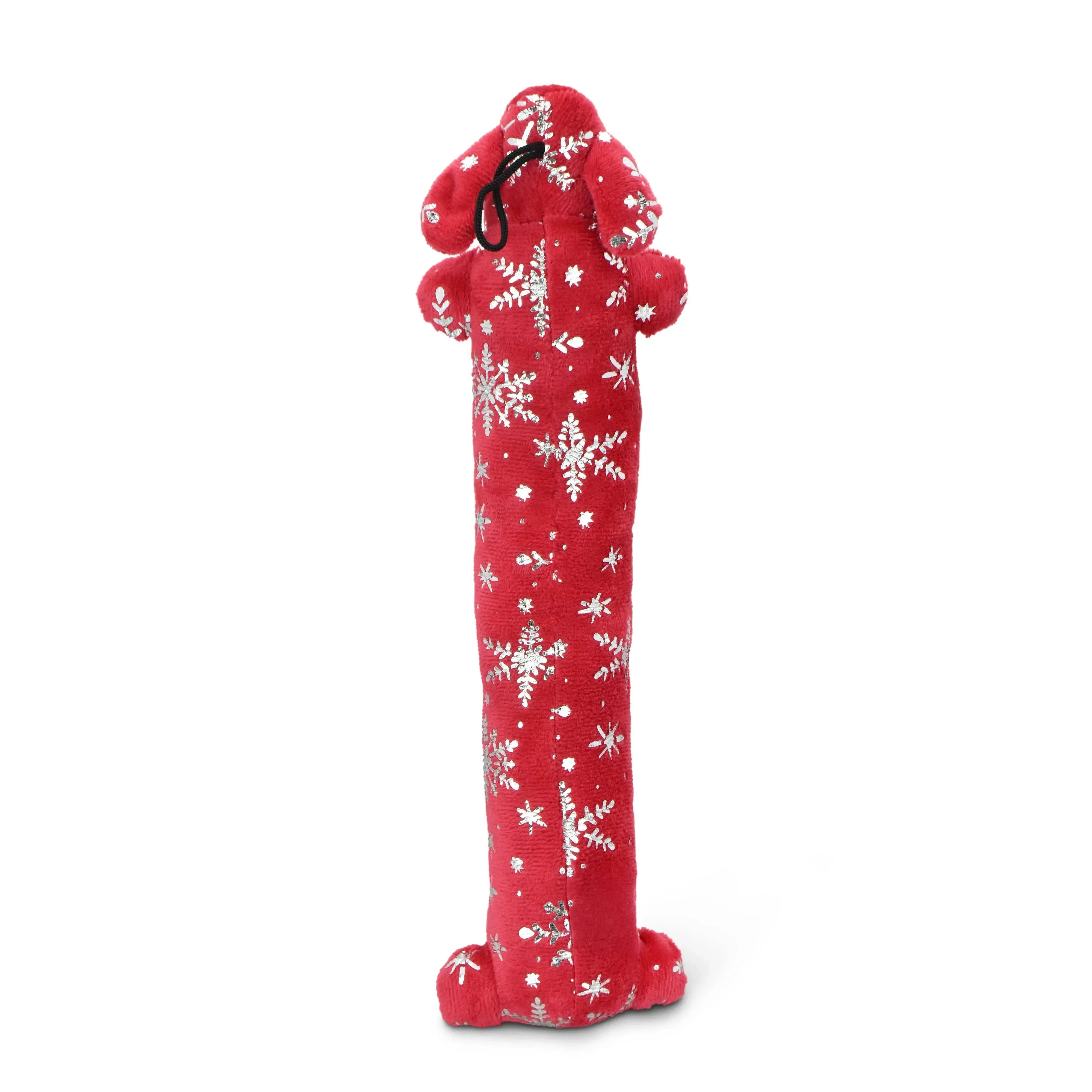 Multipet Plush Holiday Loofa Dog Toy with Sparkly Snowflakes, Stuffing & Squeaker, 3 pack with Red, Green & White, 12" Each - Image 4