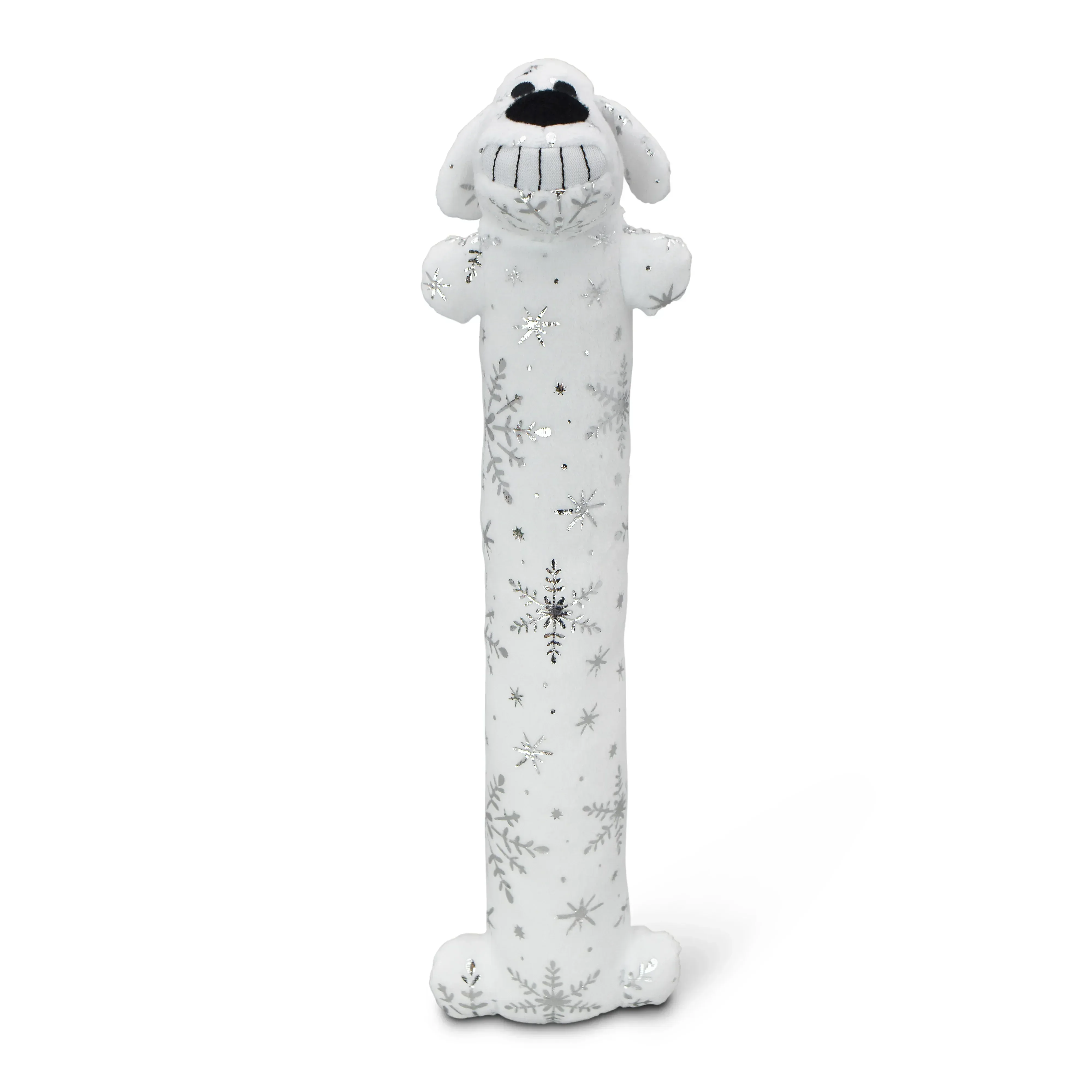 Multipet Plush Holiday Loofa Dog Toy with Sparkly Snowflakes, Stuffing & Squeaker, 3 pack with Red, Green & White, 12" Each - Image 7