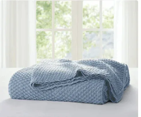My Texas House Harper Blue Acrylic Chunky Sweater Knit Oversize Bed Blanket - Image 3