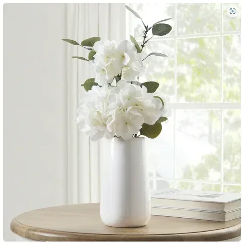 My Texas House White Faux Hydrangea Plant in Ceramic Vase, 16" Height - Image 3